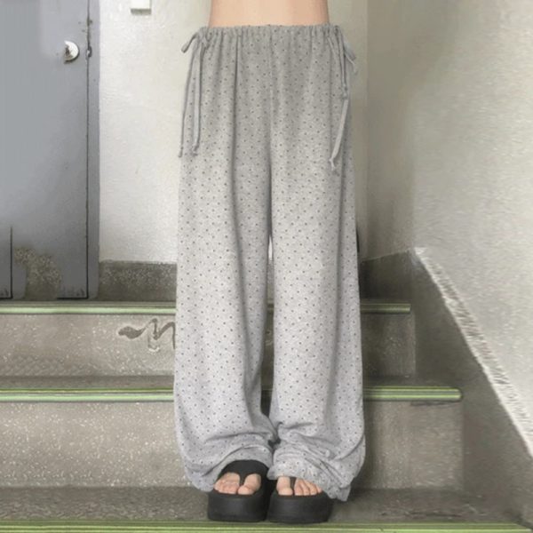 Polka dot printed butterfly tie tied knitted pants