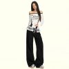 Women's Black and White Polka Dot Slimming Loose Straight Jeans  High Waist Wide Leg Pants