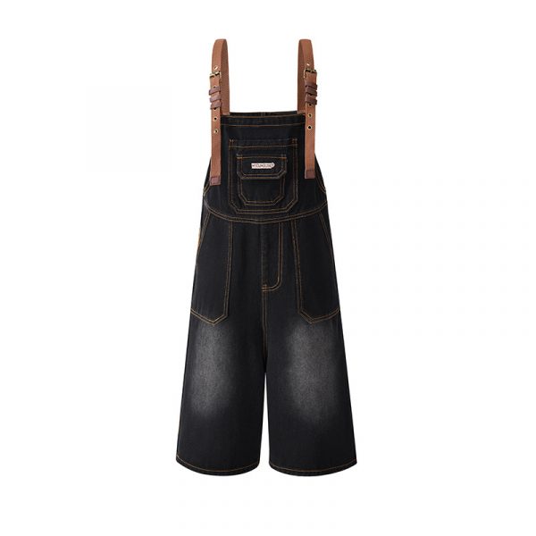 Women's Denim Overalls Summer Strap Design Loose  Age-Reducing Wide-Leg Pants