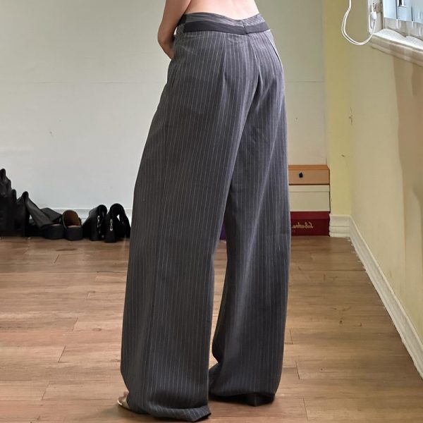 Color blocking waist loose thin stripe hanging straight leg pants