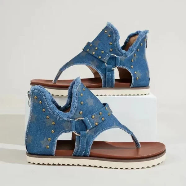 Studded Raw Hem Flat Sandals