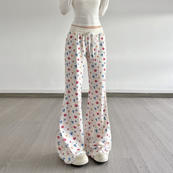 Home casual lace up floral loose slimming walking pants