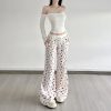 Home casual lace up floral loose slimming walking pants