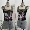 Edge denim patchwork printed vest with tie bow short sleeveless top