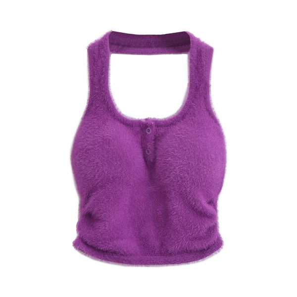 Imitation mink fur pleated neck hanging small camisole vest