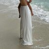 Solid color comfortable flowing elastic waist loose wide leg daily pants for women