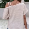 Women's Short-sleeved Solid Color Top Fashionable All-match Off-shoulder Knitted T-shirt