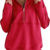 Women's Half Zip Sweatshirts Fleece Stand Collar Long Sleeve Thumb Hole Oversized Pullovers With Pockets