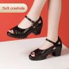 One-Strap High Heel Genuine Leather Sandals for Women White Chunky Heel Thick Sole Waterproof Platform Versatile Wide Size Mother Shoes