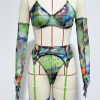 Cross-border  Sexy Underwear Five-piece Set with Gloves, Stockings, Tie-dye Design, Colorful Design, Erotic Underwear Set