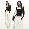 Women's Black and White Polka Dot Slimming Loose Straight Jeans  High Waist Wide Leg Pants