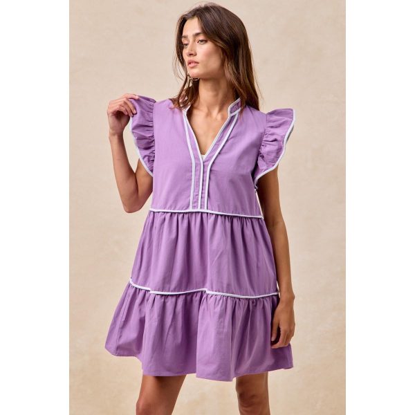 BiBi Gameday Theme Contrast Binding Ruffled Dress