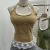 Lace patchwork neck hanging sleeveless top