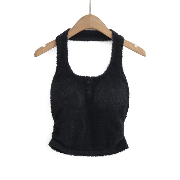 Imitation mink fur pleated neck hanging small camisole vest