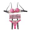 Sexy Mesh Perspective Embroidery Flower Gathering Fun Underwear Underwear 3-Piece Set