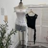 One-Shoulder Mesh T-Shirt Print Short Fitted Top
