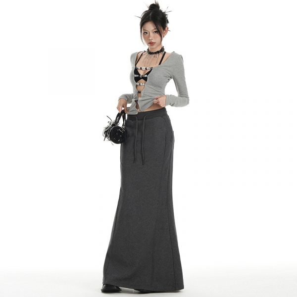 Women's Skirt Gray Casual Pencil Skirt | Straight Tube Long Skirt Mermaid Skirt