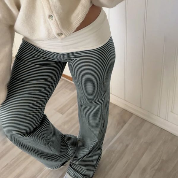 Striped contrasting loose straight leg wide leg pants