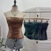 Denim Pattern Tie-Dye Printed Mesh Spaghetti Strap Top