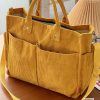 Autumn Winter Multi-Pocket Thick Corduroy Simple Commuter Tote Student Leisure Literary Handbag Shoulder Bag