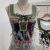 Edge denim patchwork printed vest with tie bow short sleeveless top