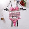 Sexy Mesh Perspective Embroidery Flower Gathering Fun Underwear Underwear 3-Piece Set