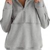 Women's Half Zip Sweatshirts Fleece Stand Collar Long Sleeve Thumb Hole Oversized Pullovers With Pockets