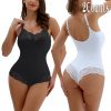 Plus Size Lace Thong Open Crotch Abdominal Support Bodysuit Strap Shapewear Underwear
