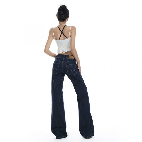 Women's Original Color Straight Leg Jeans Low Waist Slim Wide Leg Long Pants
