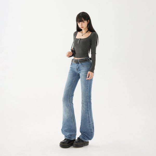 Women's Low-Waist Spicy Girl Flare Pants Slimming Skinny Stretch Denim Trousers