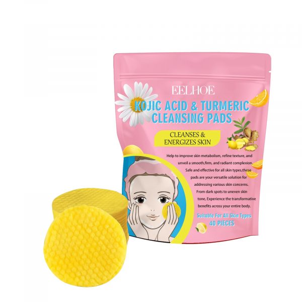 EELHOE Turmeric Kojic Acid Cleansing Pads Exfoliating Pads Facial Sponges For Cleansing Exfoliating Daily Cleansing Skin Care (40 PCS)