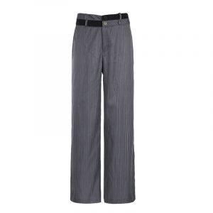 Color blocking waist loose thin stripe hanging straight leg pants