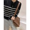 Color Block Stripe Knit Cardigan Version Loose Fit Versatile High-Grade Temperament Sweater Coat for Women