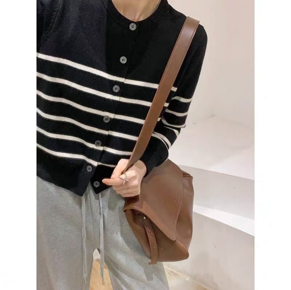 Color Block Stripe Knit Cardigan Version Loose Fit Versatile High-Grade Temperament Sweater Coat for Women