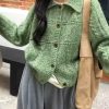 Retro Cable Knit Collar Cardigan Women's Loose Fit Versatile Lazy Style Sweater Jacket