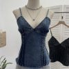 Deep V-neck slim fit sleeveless top with hem