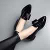 Bow pointed PU bow shallow mouth low heel one foot kick solid color