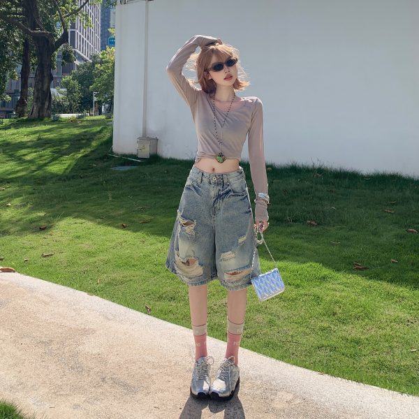 Women's  Shorts Retro Loose Five-Quarter Wide-Leg Mid-Length Pants
