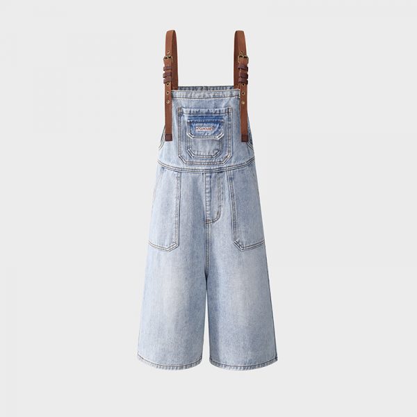 Women's Denim Overalls Summer Strap Design Loose  Age-Reducing Wide-Leg Pants