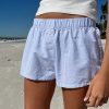 Vacation style minimalist blue striped beach shorts