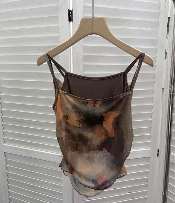 Butterfly print layered sleeveless top