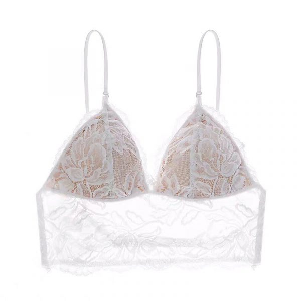 French Sexy Thin Non-Wired Bra Lace Embroidery Underwear for Women U-Shape Backless Strap Camisole Bra