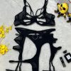 Sexy Hollow-out Splicing Mesh Gathered Body-shaping Underwear Set with Steel Ring