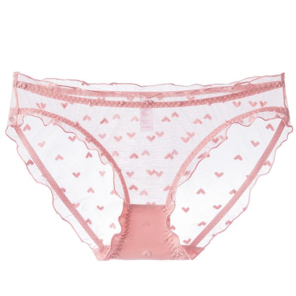 Sexy Women's French Ultra-thin Transparent Mesh Lace Underwear with Pure Cotton Crotch, Butt-lifting Low Waist Triangle Pants