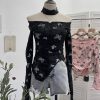 Butterfly neck hanging long sleeved T-shirt top