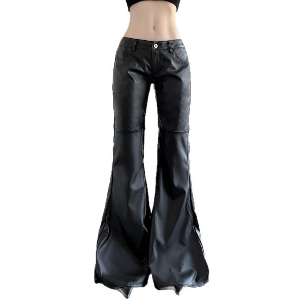 Autumn and winter PU leather micro flared pants