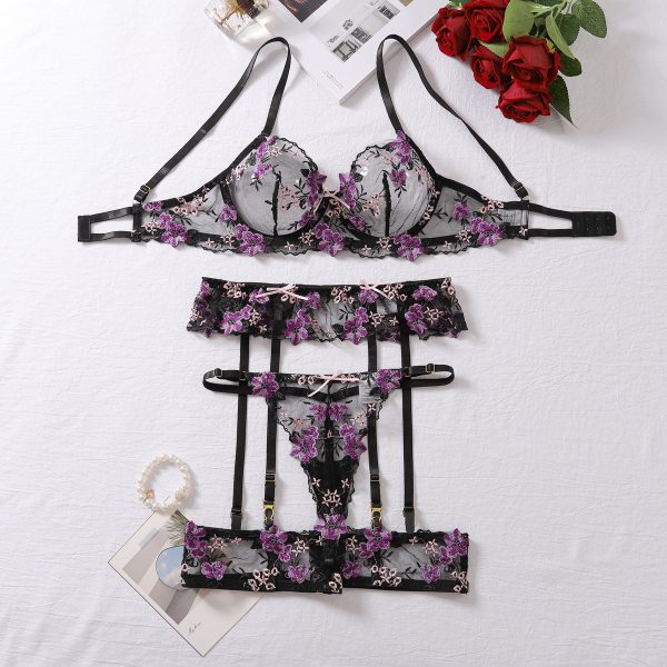 Purple Sexy Lace Embroidered Bra Collar Bra Underwear Set