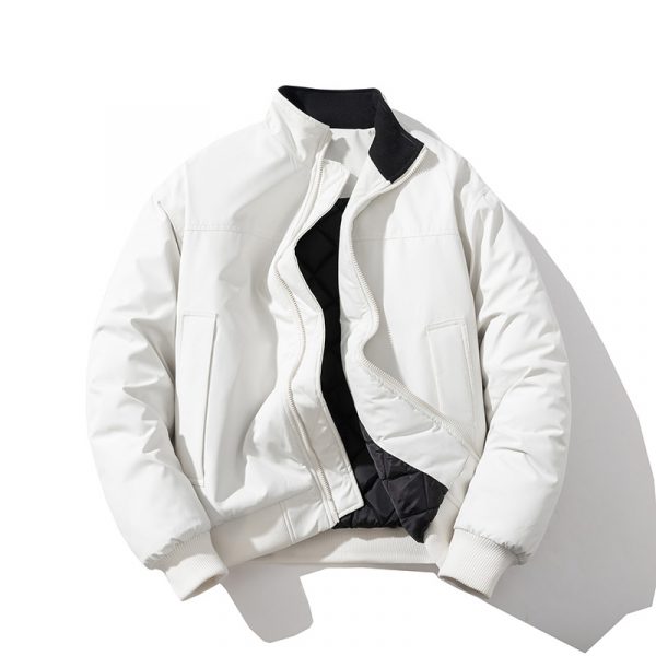 White Padded Jacket Women's Fashion Stand Collar Baseball Jacket Street Trend Unisex Couple Outerwear Men