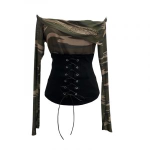 Waist tied horn long sleeved top short T-shirt