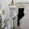 Lace strapless irregular ruffled ribbon sleeveless top